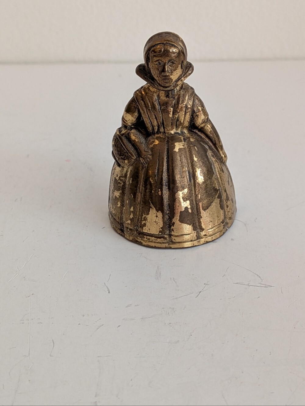 Vtg Miniature Brass Tudor Elizabethan Bonneted Lady Bell Figurine  Southern